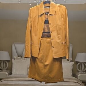 Lord & Taylor Tan Leather Jacket and Skirt